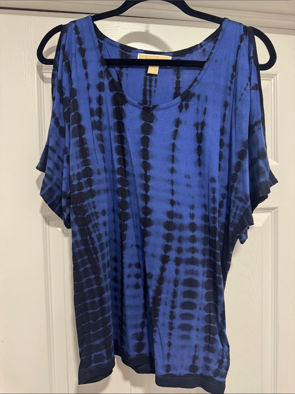 Michael Kors Blue and Black Tie-Dye Cold-Shoulder Top